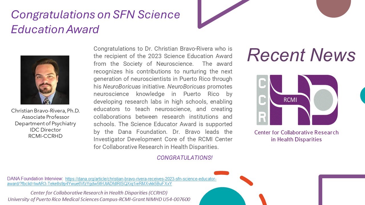 Dr. Christian Bravo Recipient of the 2023 Science Education Award