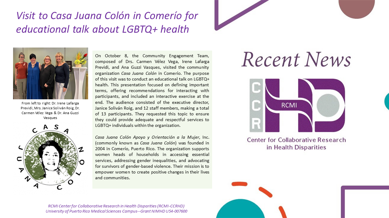 Visit to Casa Juana Colón in Comerío for educational talk about LGBTQ+ health 